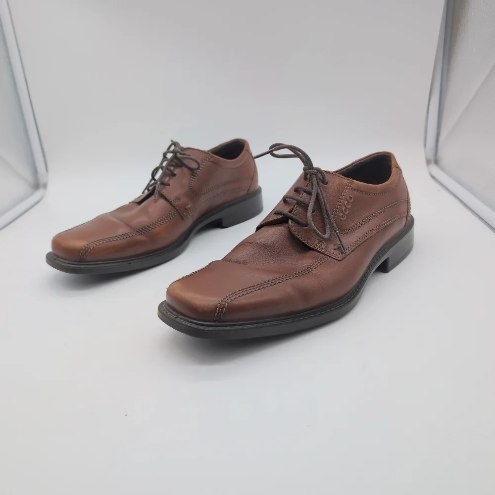 Ecco Sz 9 Classic Oxford Light Brown Leather Men's Shoes Minimum Wear
